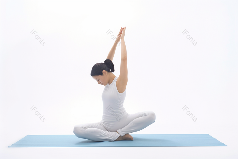 长发白底女人女性健身减肥瑜伽冥想热身健康养生摄影,高清,摄影图,摄影图片,图片大全,摄影图免费下载